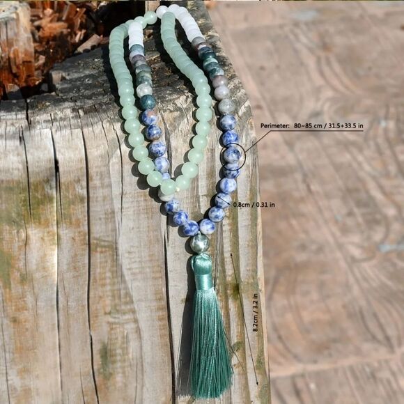 New! Blue Beaded Mala Necklace With Tassel - Picture 4 of 9